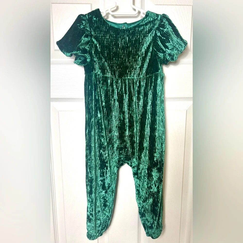 Cat & Jack Baby Infant Velvet Jumpsuit Short Sleeve Snap Button Green Size 18m